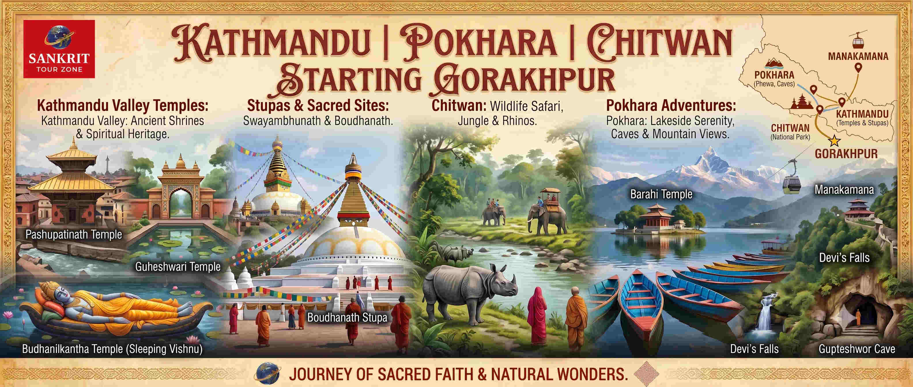 Kathmandu Pokhara Chitwan via Gorakhpur